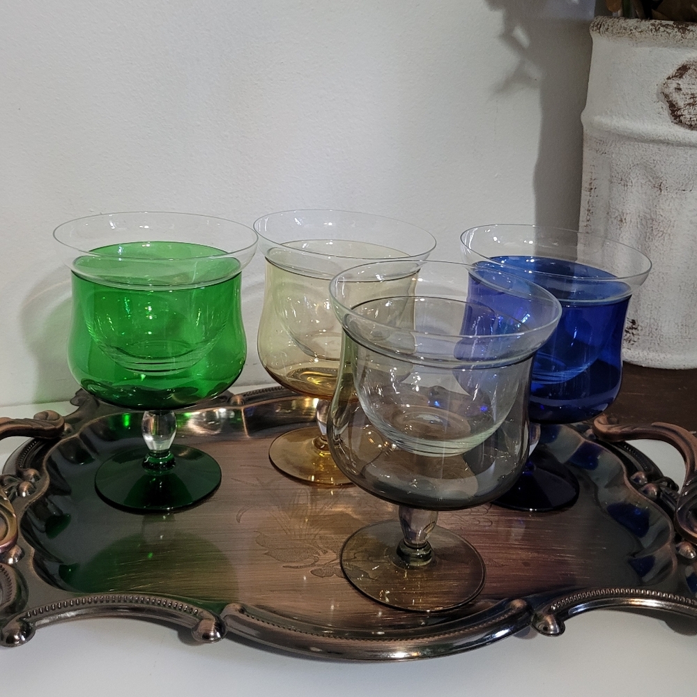 Vintage Bohemian set of 4, Shrimp Cocktail Glasses with Insert